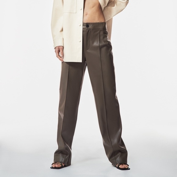 NWT Zara High Rise Faux Leather Straight Leg Francoise Pants size XS - Picture 1 of 10